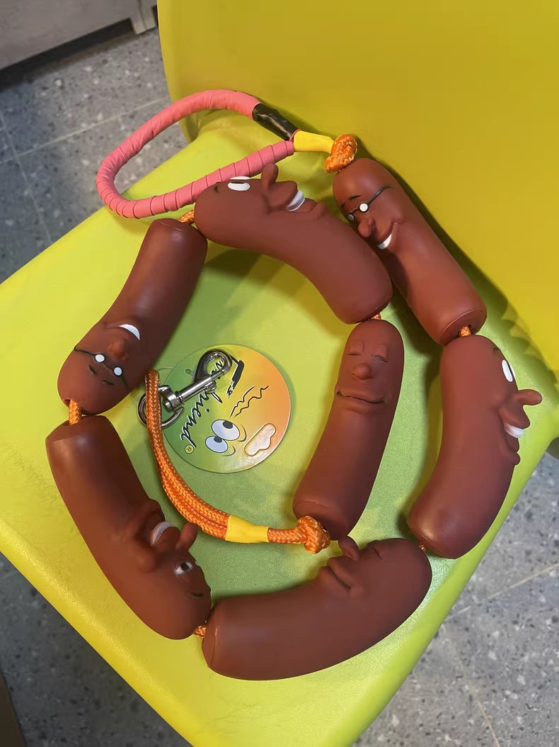 KFX-9578813 Thick Dog Traction Chain with Funny Sausage Design for Small and Medium Pets