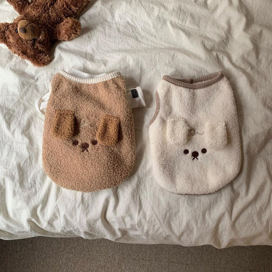 KFX-9579581 Embroidered Puppy Vest for Autumn and Winter in Brown and Beige, Sizes XS to XL