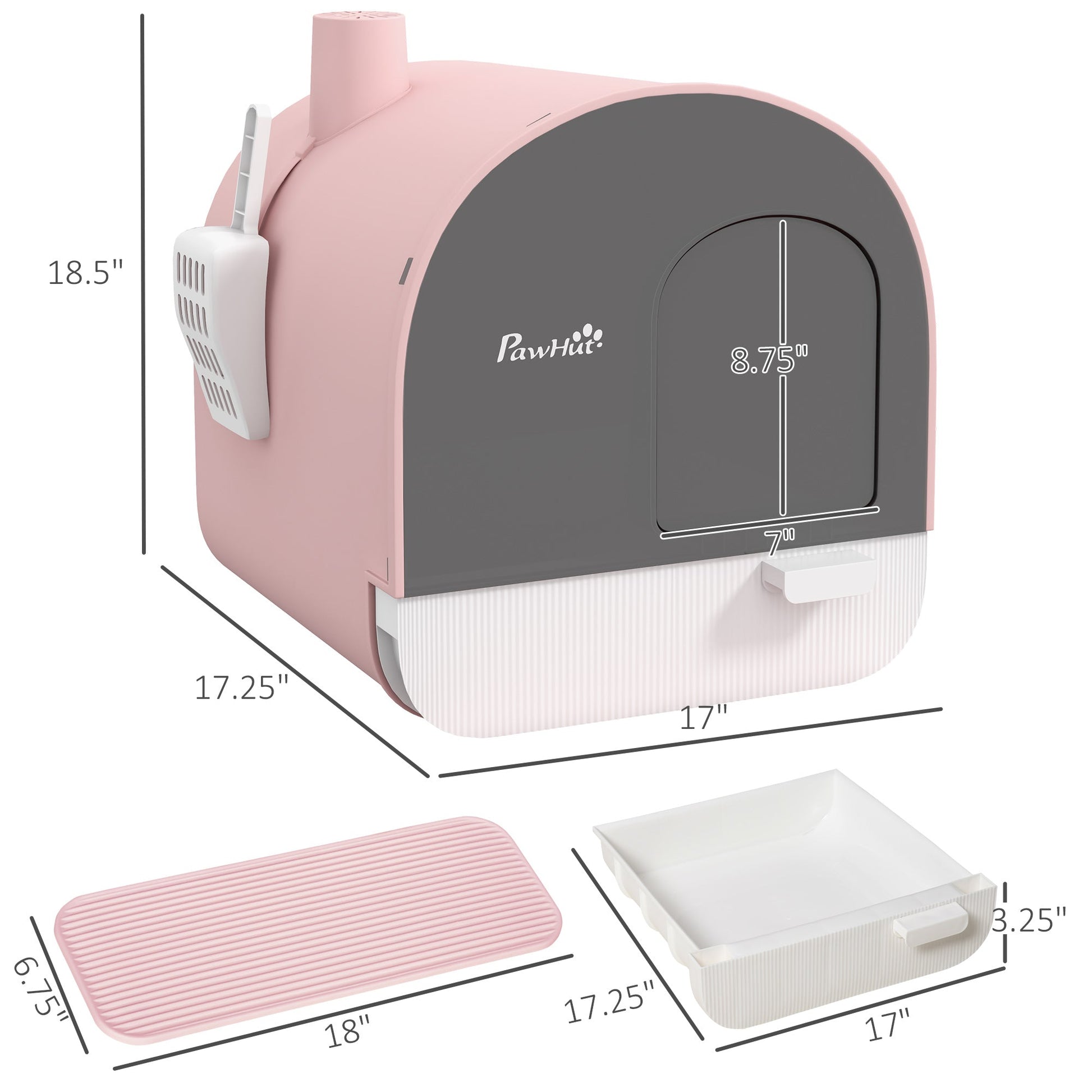 KFX-9580477 Pink Hooded Cat Litter Box with Scoop, Air Filter, and Removable Tray