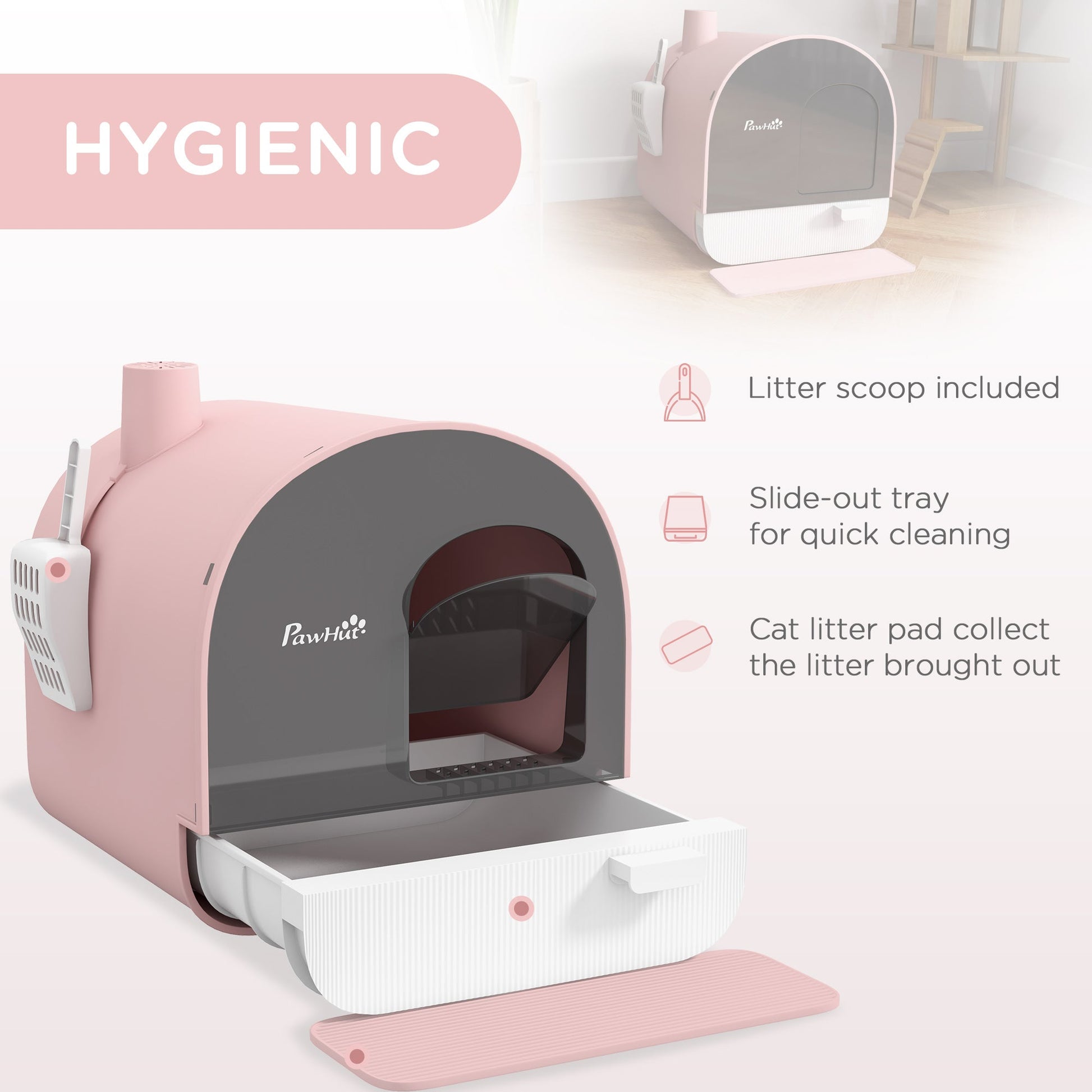 KFX-9580477 Pink Hooded Cat Litter Box with Scoop, Air Filter, and Removable Tray