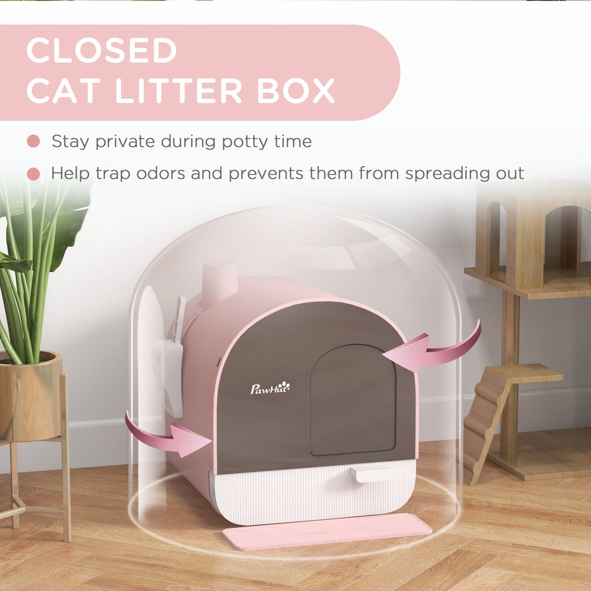 KFX-9580477 Pink Hooded Cat Litter Box with Scoop, Air Filter, and Removable Tray