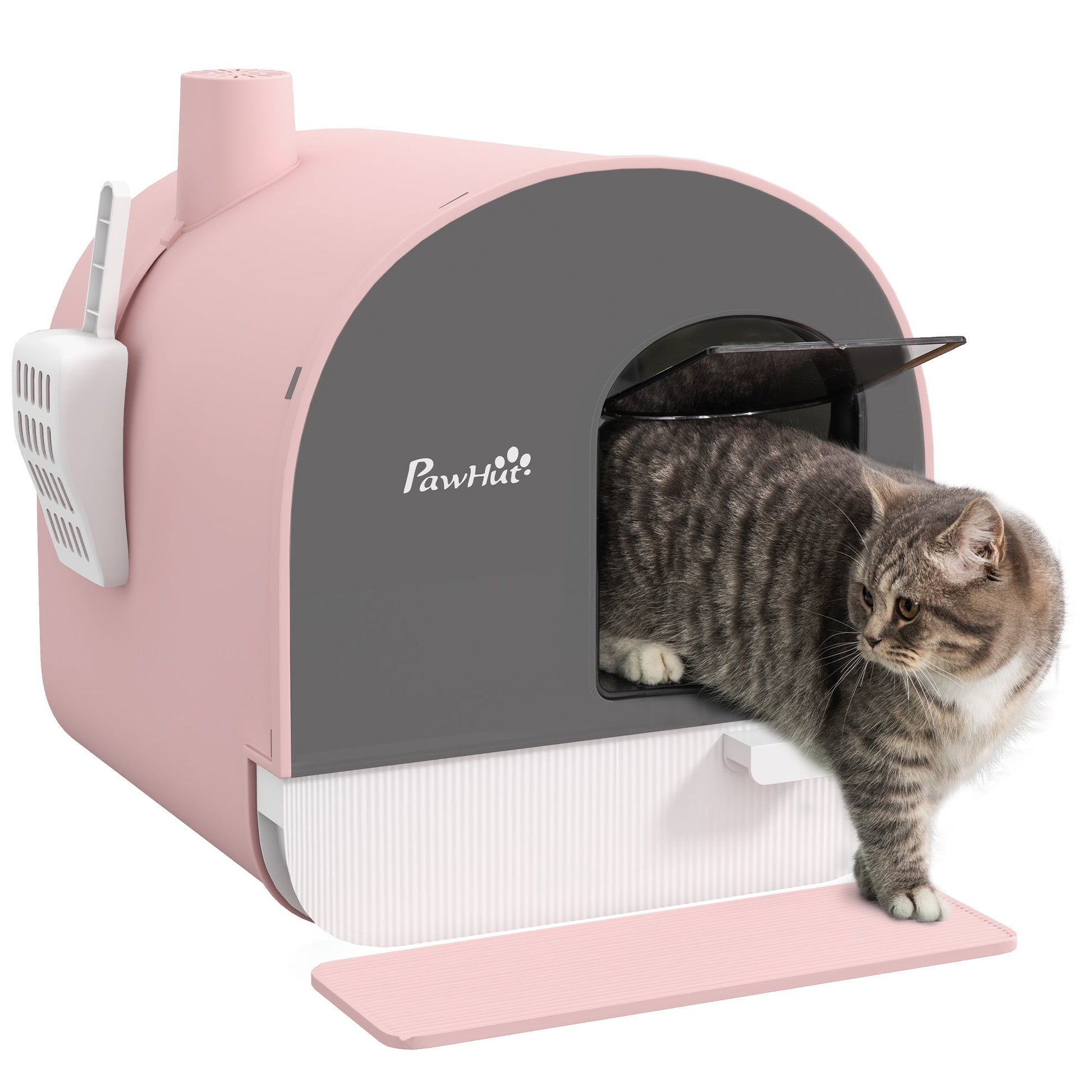 KFX-9580477 Pink Hooded Cat Litter Box with Scoop, Air Filter, and Removable Tray