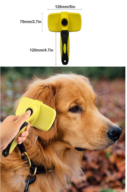 KFX-9580605 Automatic Retractable Pet Grooming Comb with Stainless Steel Needles and Soft Bristles