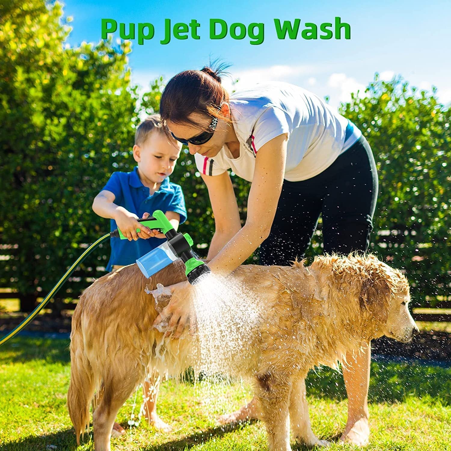 KFX-9582269 High-Pressure Pet Shower Sprayer and Grooming Kit with 8 Spray Patterns for Bathing Dogs, Washing Cars, and Watering Plants