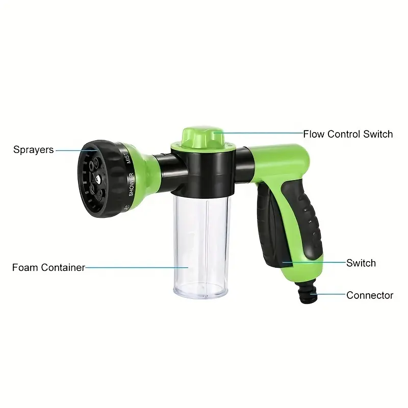 KFX-9582269 High-Pressure Pet Shower Sprayer and Grooming Kit with 8 Spray Patterns for Bathing Dogs, Washing Cars, and Watering Plants
