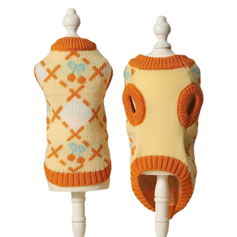KFX-9582781 Cozy Orange Cherry Cat Sweater for Autumn-Winter, Windproof and Warm