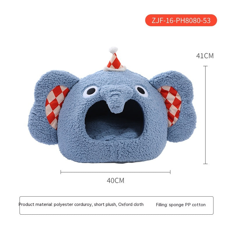 KFX-9584829 Rabbit Ear Shaped Multi-Purpose Pet Bed for Cats - Cozy Elephant Design Suitable for All Seasons