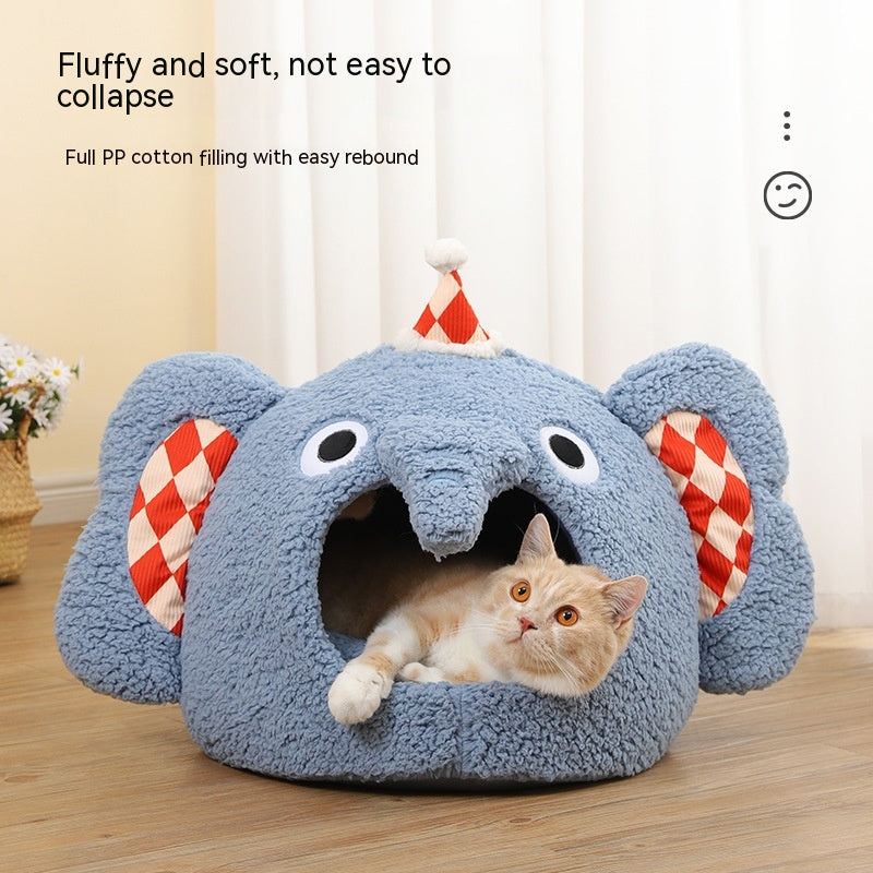 KFX-9584829 Rabbit Ear Shaped Multi-Purpose Pet Bed for Cats - Cozy Elephant Design Suitable for All Seasons