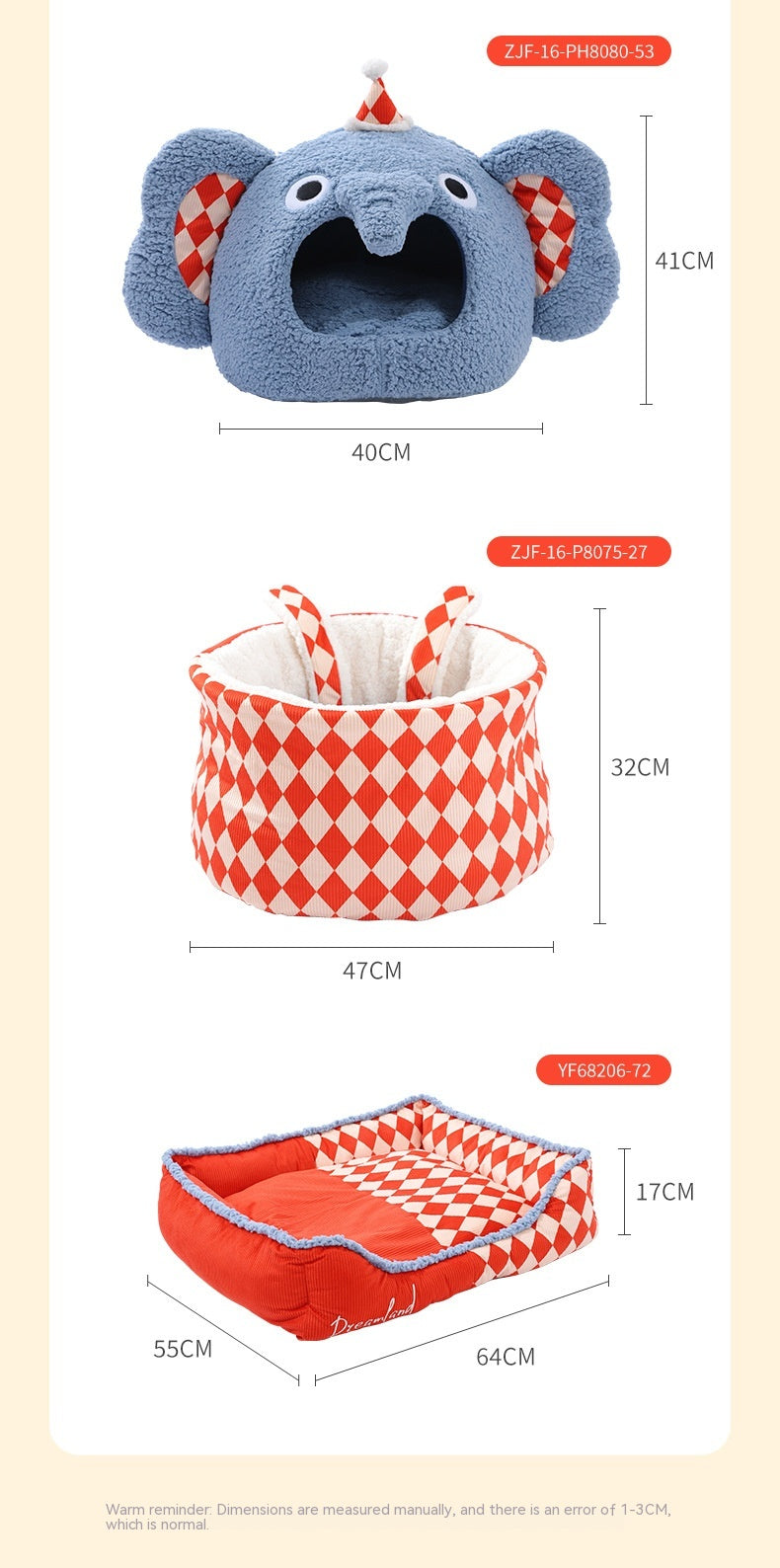 KFX-9584829 Rabbit Ear Shaped Multi-Purpose Pet Bed for Cats - Cozy Elephant Design Suitable for All Seasons