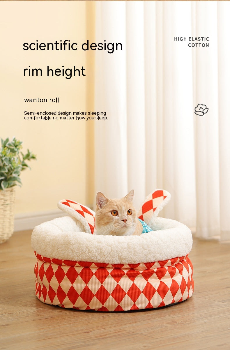 KFX-9584829 Rabbit Ear Shaped Multi-Purpose Pet Bed for Cats - Cozy Elephant Design Suitable for All Seasons
