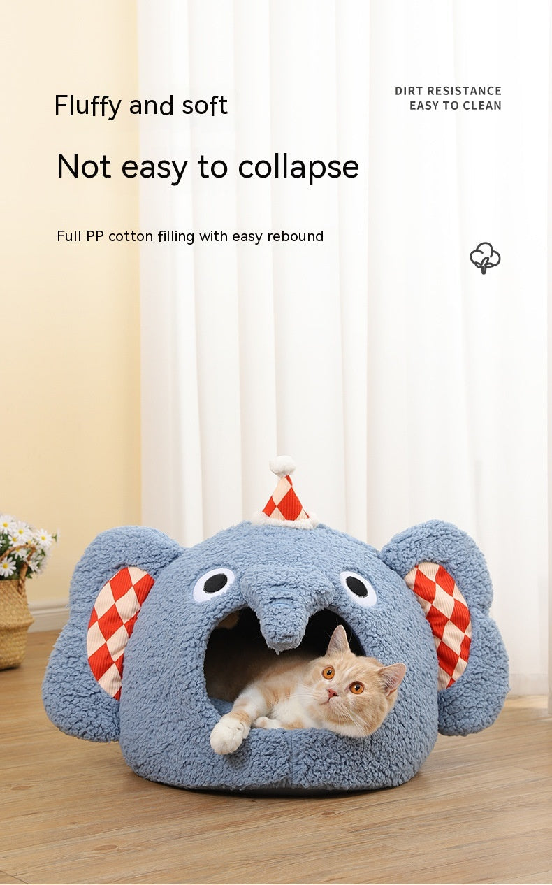 KFX-9584829 Rabbit Ear Shaped Multi-Purpose Pet Bed for Cats - Cozy Elephant Design Suitable for All Seasons