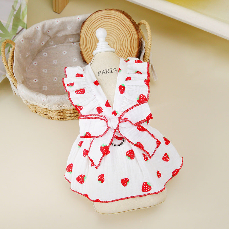 KFX-9585341 Floral Cotton Dog Dress for Spring and Summer in Pink and White