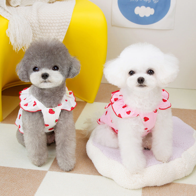 KFX-9585341 Floral Cotton Dog Dress for Spring and Summer in Pink and White