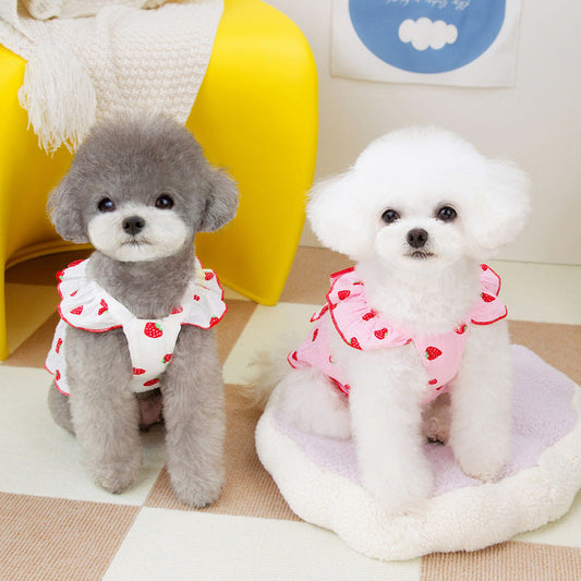 KFX-9585341 Floral Cotton Dog Dress for Spring and Summer in Pink and White