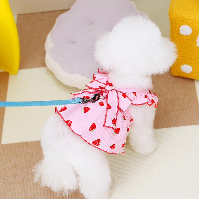 KFX-9585341 Floral Cotton Dog Dress for Spring and Summer in Pink and White