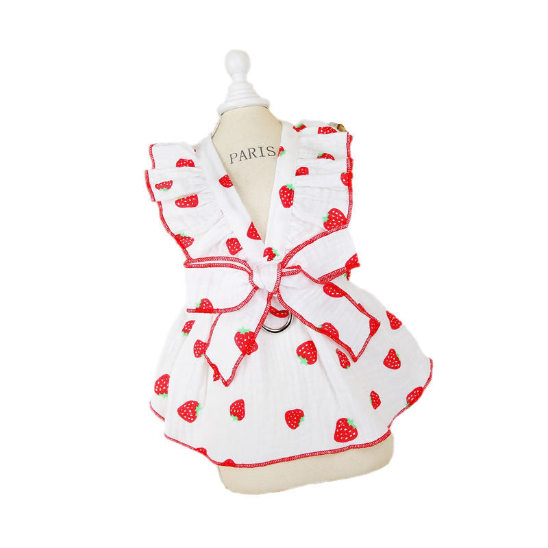 KFX-9585341 Floral Cotton Dog Dress for Spring and Summer in Pink and White