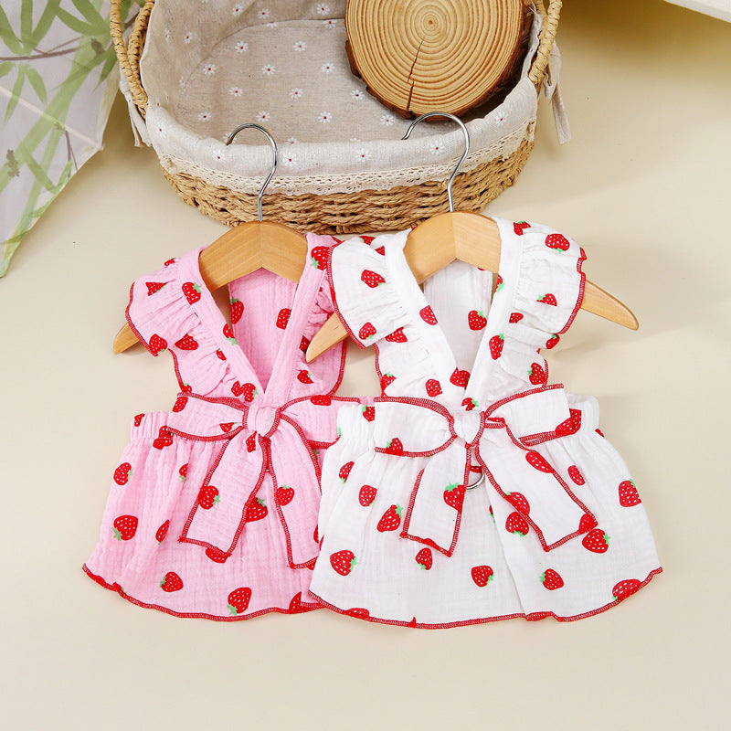 KFX-9585341 Floral Cotton Dog Dress for Spring and Summer in Pink and White