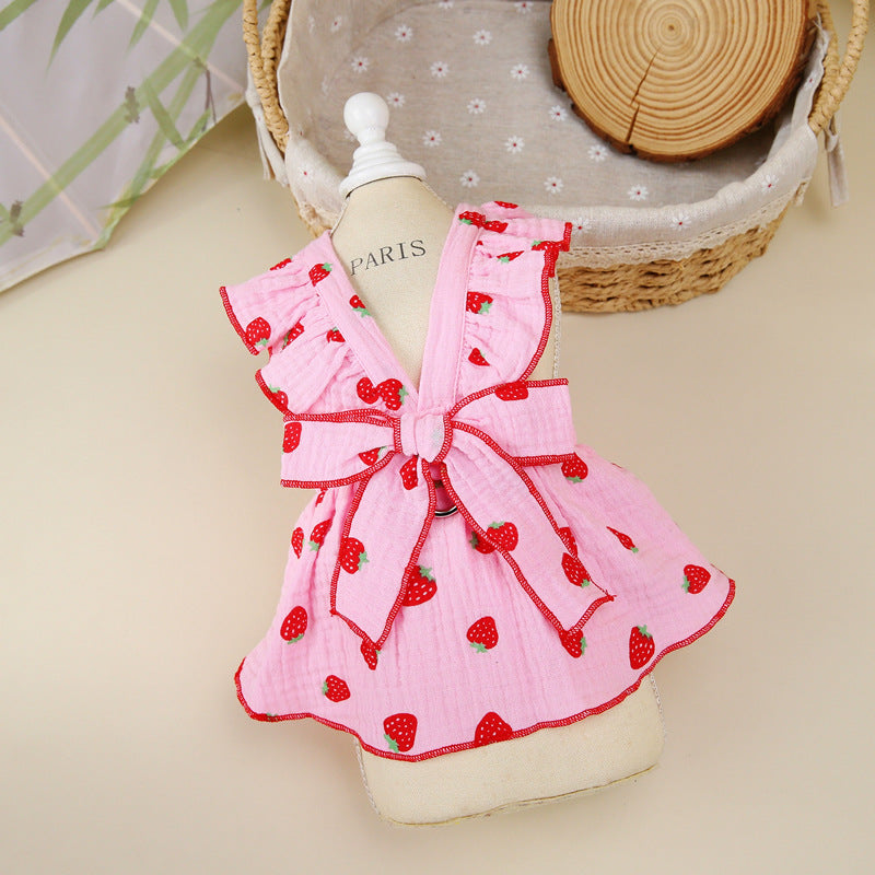 KFX-9585341 Floral Cotton Dog Dress for Spring and Summer in Pink and White