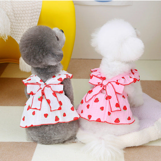 KFX-9585341 Floral Cotton Dog Dress for Spring and Summer in Pink and White