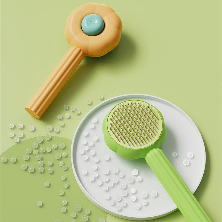 KFX-9586365 Sunflower Shaped Pet Comb for Cats - Fine Needle Design in Green and Orange, ABS and Stainless Steel Material