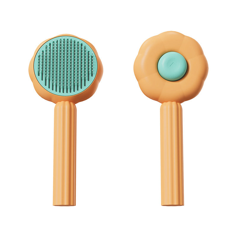 KFX-9586365 Sunflower Shaped Pet Comb for Cats - Fine Needle Design in Green and Orange, ABS and Stainless Steel Material