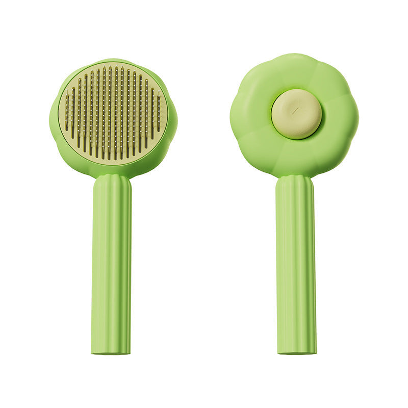 KFX-9586365 Sunflower Shaped Pet Comb for Cats - Fine Needle Design in Green and Orange, ABS and Stainless Steel Material