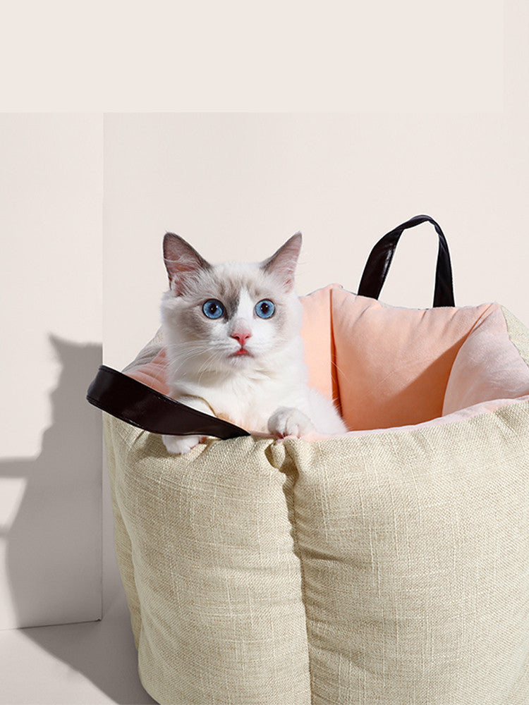 KFX-9586621 Portable Removable Barrel Cat Litter - Cotton and Linen, Medium Size, Washable Design