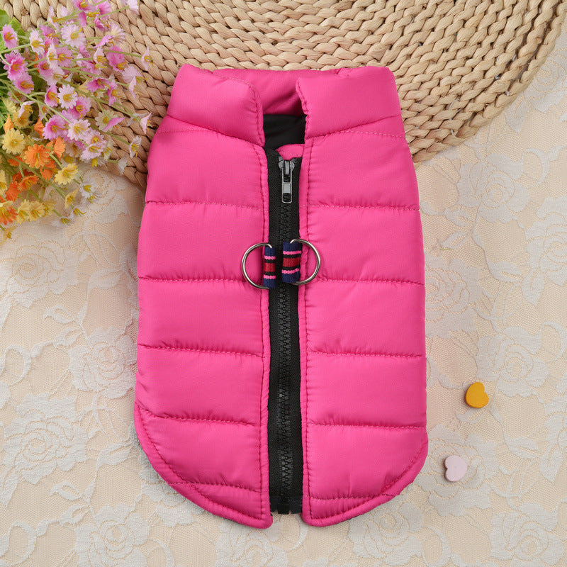 KFX-9588925 Warm Zipper Vest for Pets in Black, Red, Rose, and Blue - Casual Polyester Clothing, Available in Sizes 10/S to 18/XXL