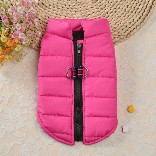 KFX-9588925 Warm Zipper Vest for Pets in Black, Red, Rose, and Blue - Casual Polyester Clothing, Available in Sizes 10/S to 18/XXL