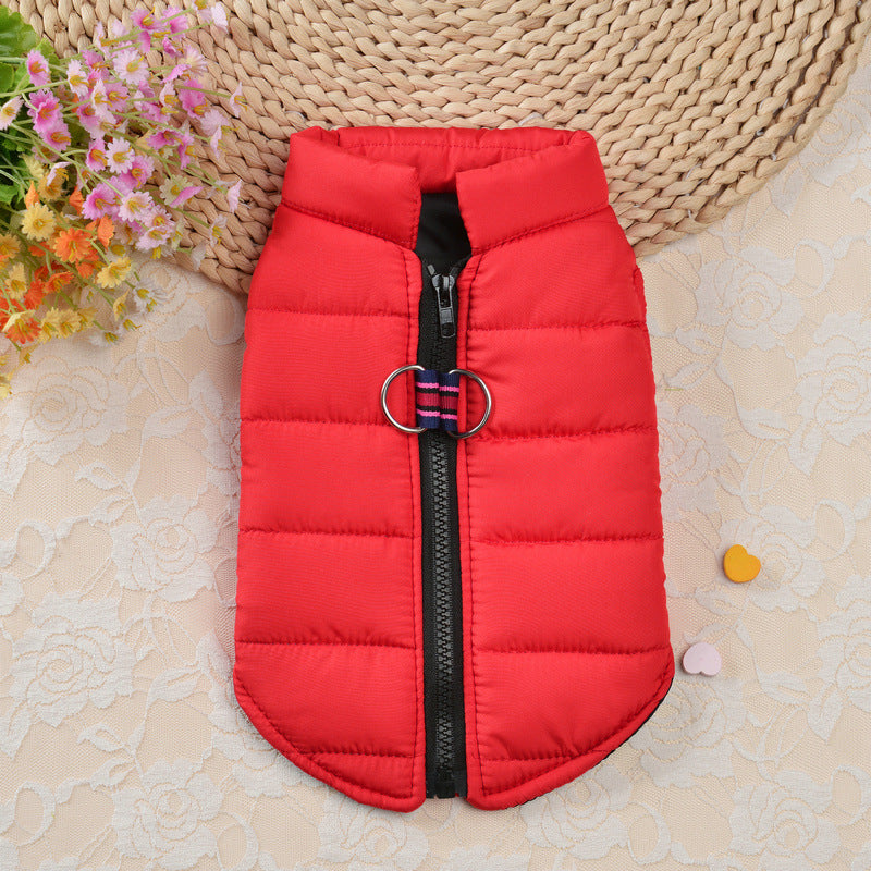 KFX-9588925 Warm Zipper Vest for Pets in Black, Red, Rose, and Blue - Casual Polyester Clothing, Available in Sizes 10/S to 18/XXL