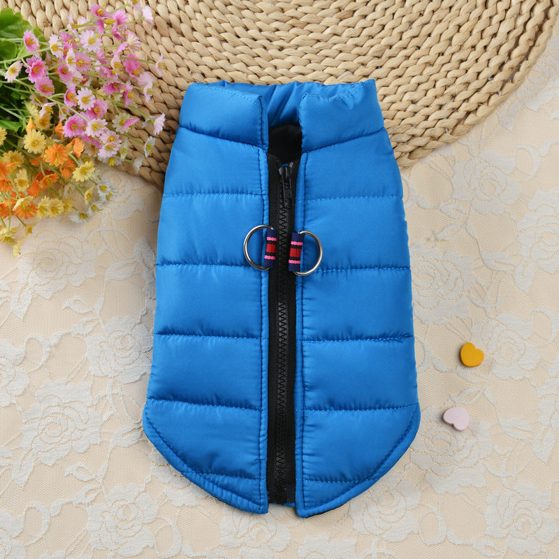 KFX-9588925 Warm Zipper Vest for Pets in Black, Red, Rose, and Blue - Casual Polyester Clothing, Available in Sizes 10/S to 18/XXL