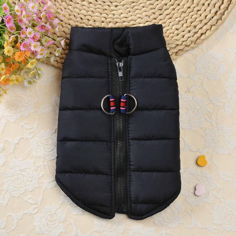KFX-9588925 Warm Zipper Vest for Pets in Black, Red, Rose, and Blue - Casual Polyester Clothing, Available in Sizes 10/S to 18/XXL