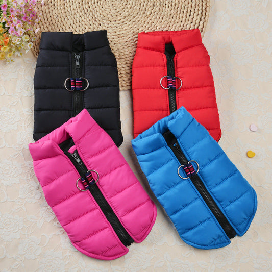 KFX-9588925 Warm Zipper Vest for Pets in Black, Red, Rose, and Blue - Casual Polyester Clothing, Available in Sizes 10/S to 18/XXL