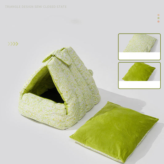 KFX-9590589 Cozy Double-Sided Rabbit Triangle Nest for Cats and Dogs, All-Season Thickened Bed