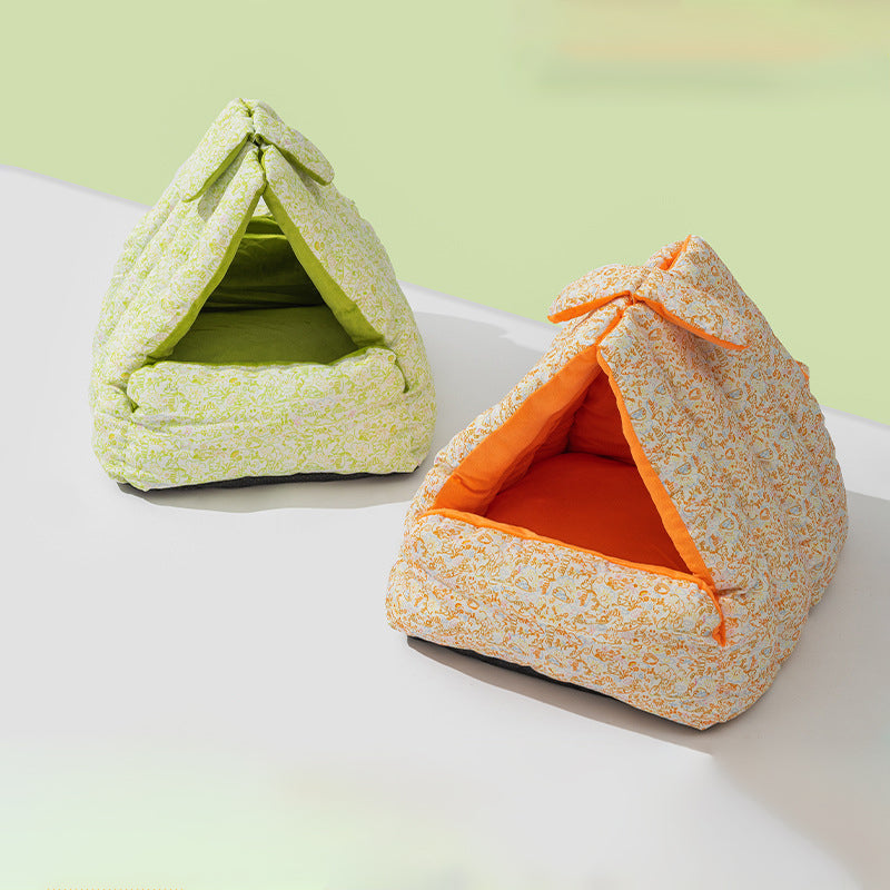 KFX-9590589 Cozy Double-Sided Rabbit Triangle Nest for Cats and Dogs, All-Season Thickened Bed