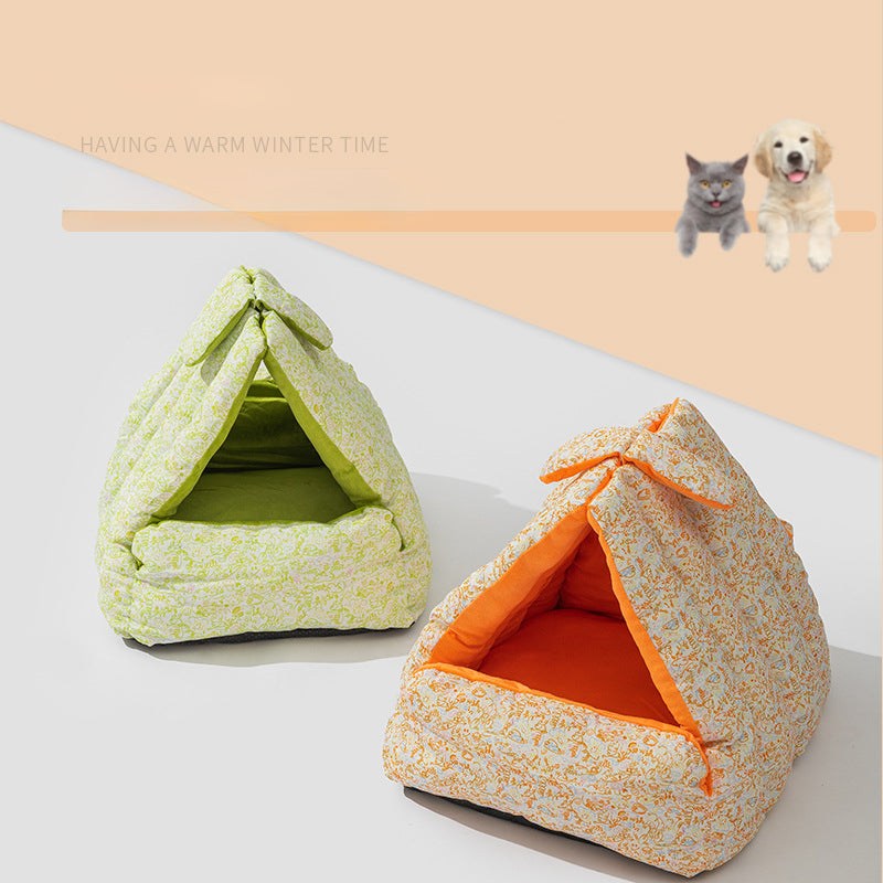 KFX-9590589 Cozy Double-Sided Rabbit Triangle Nest for Cats and Dogs, All-Season Thickened Bed