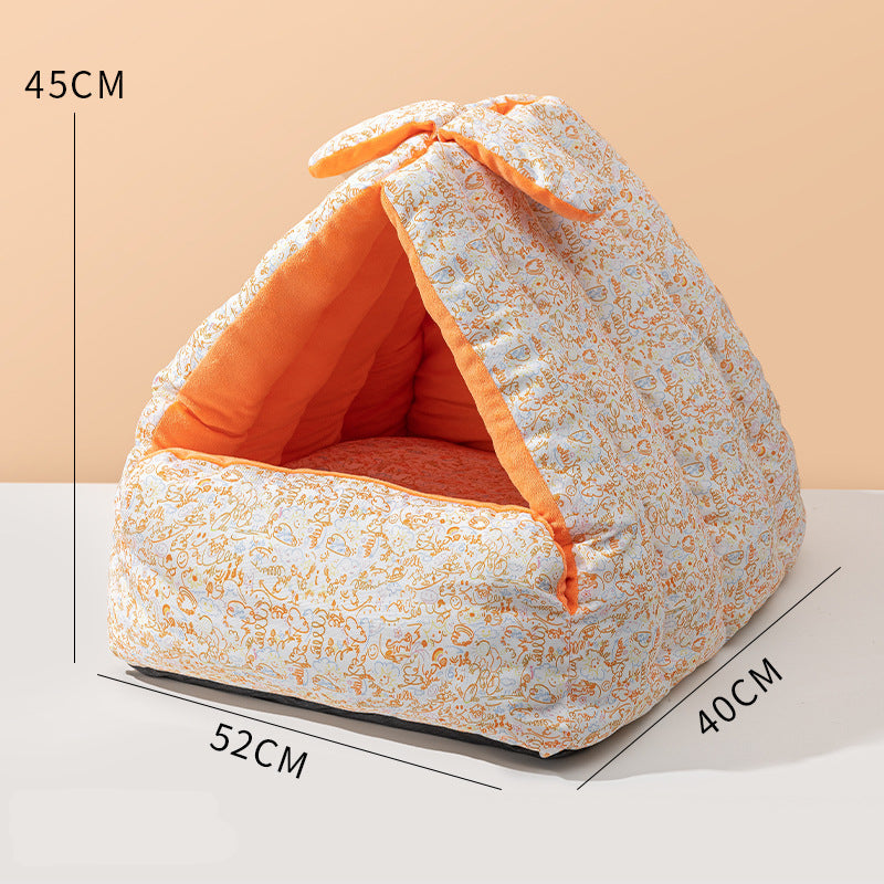 KFX-9590589 Cozy Double-Sided Rabbit Triangle Nest for Cats and Dogs, All-Season Thickened Bed