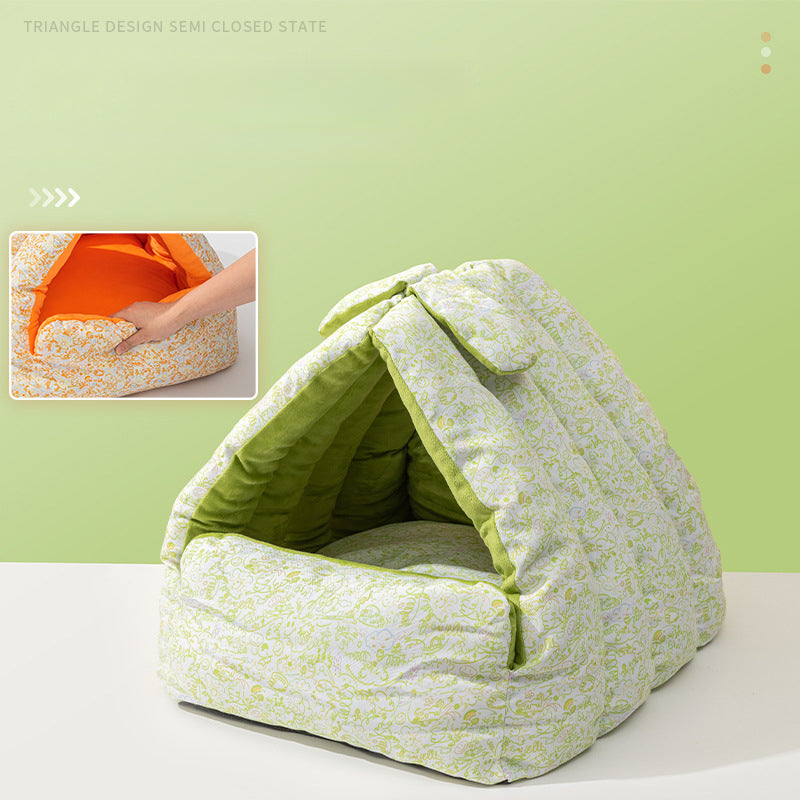 KFX-9590589 Cozy Double-Sided Rabbit Triangle Nest for Cats and Dogs, All-Season Thickened Bed