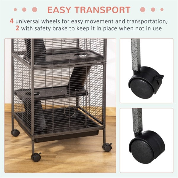 KFX-9594173 Multi-Level Small Pet Habitat with Wheels, Ramp, Hammock, Easy Clean Tray and Steel Construction
