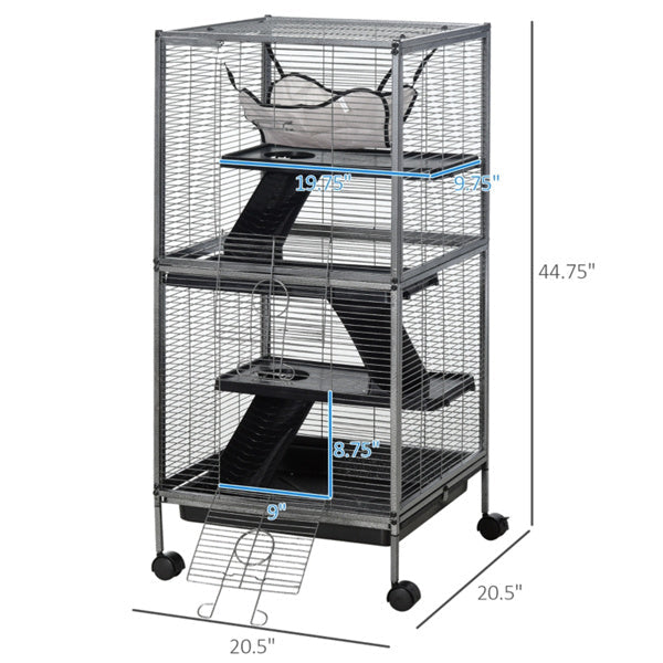 KFX-9594173 Multi-Level Small Pet Habitat with Wheels, Ramp, Hammock, Easy Clean Tray and Steel Construction