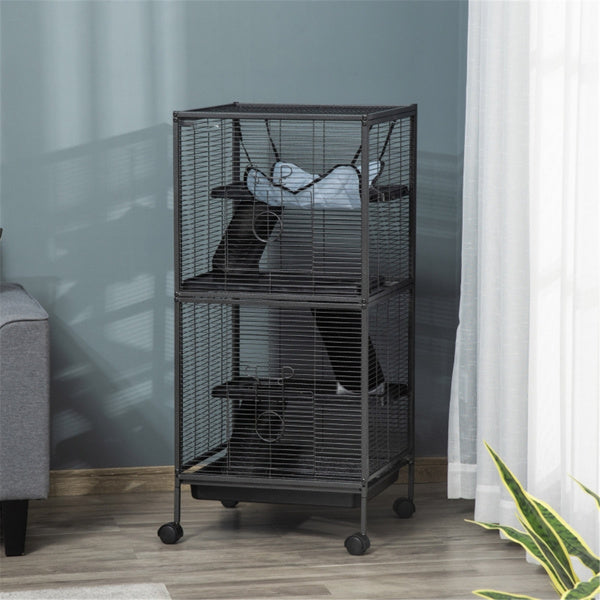 KFX-9594173 Multi-Level Small Pet Habitat with Wheels, Ramp, Hammock, Easy Clean Tray and Steel Construction