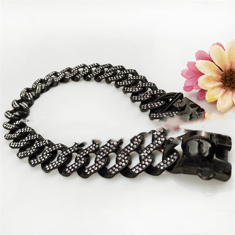 KFX-9598269 Stainless Steel Dog Collar with Black and White Diamond Accents