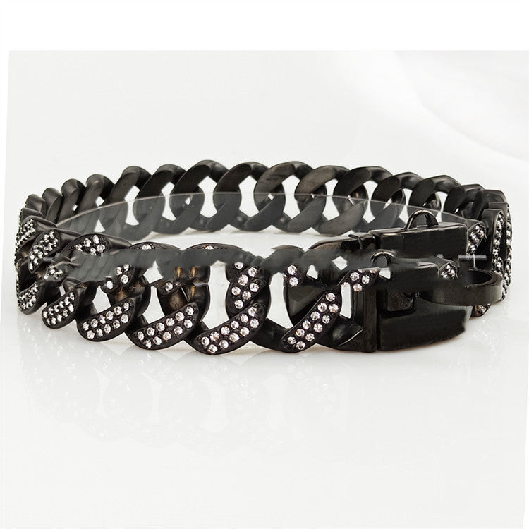 KFX-9598269 Stainless Steel Dog Collar with Black and White Diamond Accents