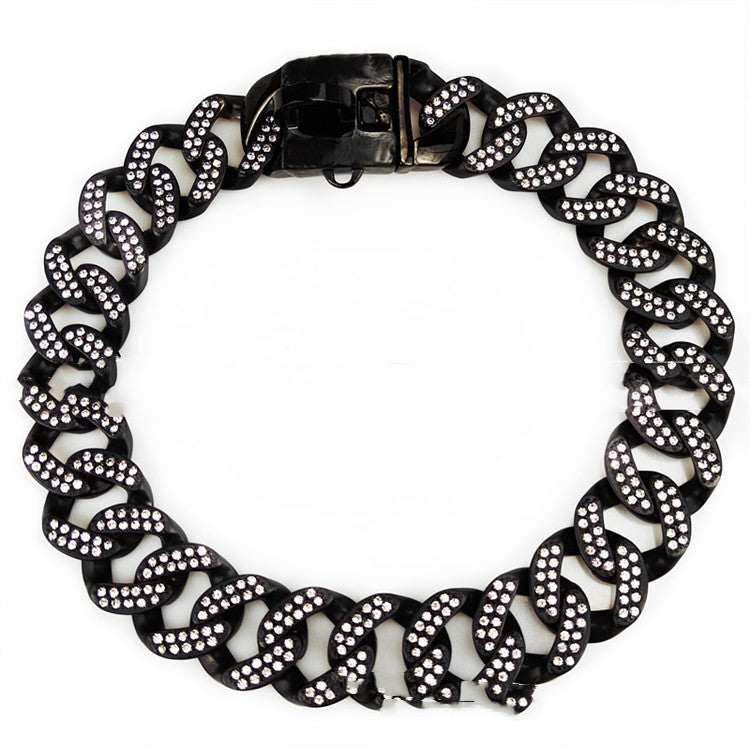 KFX-9598269 Stainless Steel Dog Collar with Black and White Diamond Accents