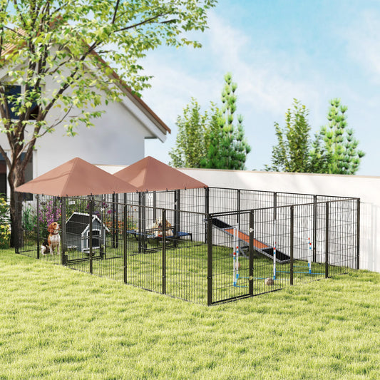 KFX-9599933 Large Outdoor Dog Kennel with 2 Separate Rooms, Adjustable Height Bowls, and Secure Design