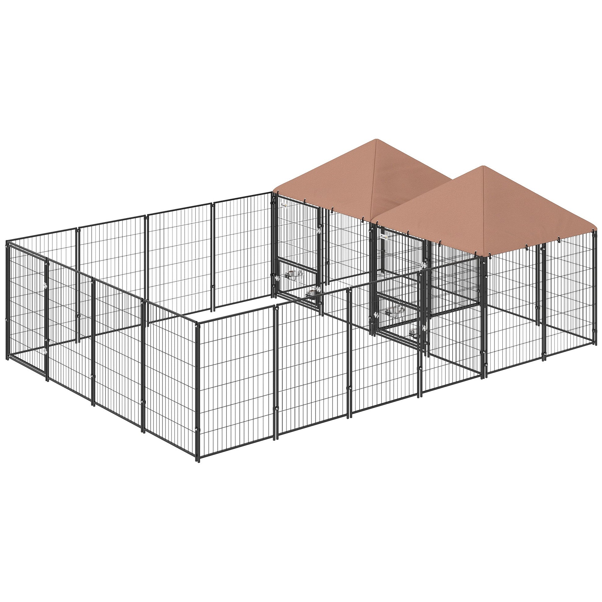 KFX-9599933 Large Outdoor Dog Kennel with 2 Separate Rooms, Adjustable Height Bowls, and Secure Design