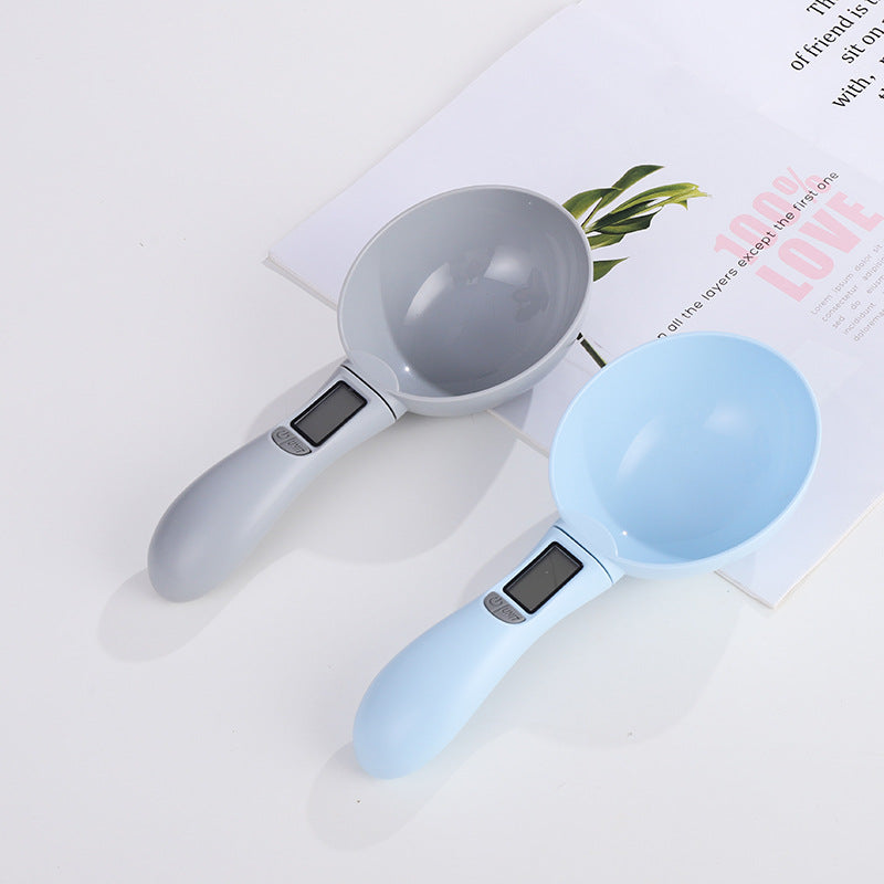 KFX-9600061 Multifunctional Pet Weighing Spoon for Dog and Cat Food, 0-300g Capacity, Blue/Gray, 10x23x50cm