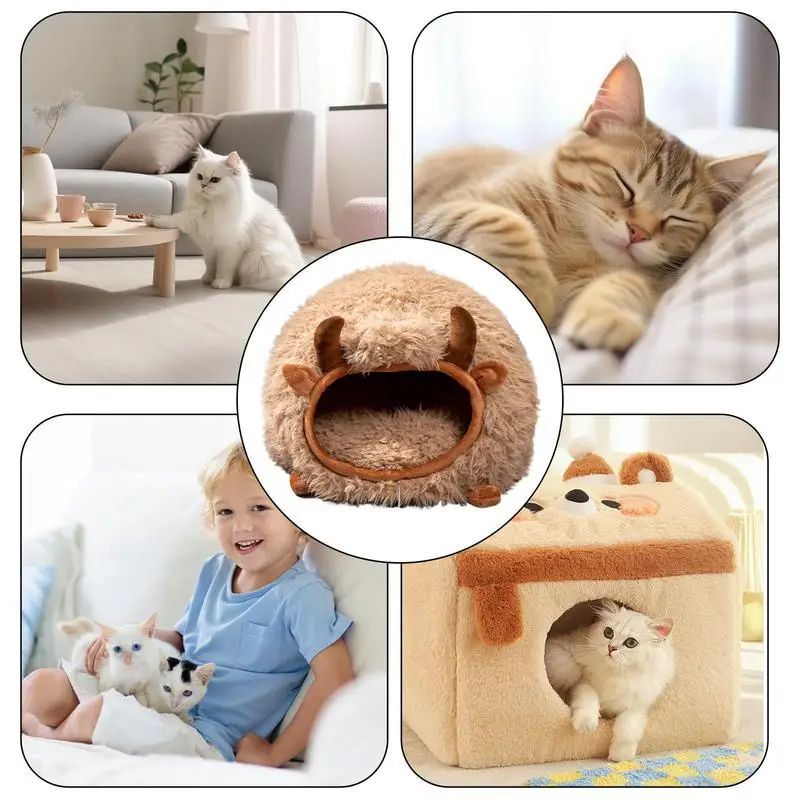 KFX-9600317 Cozy Yak-Shaped Cat Cave Bed for Indoor and Outdoor Use, Semi-Enclosed Warm Pet Nest