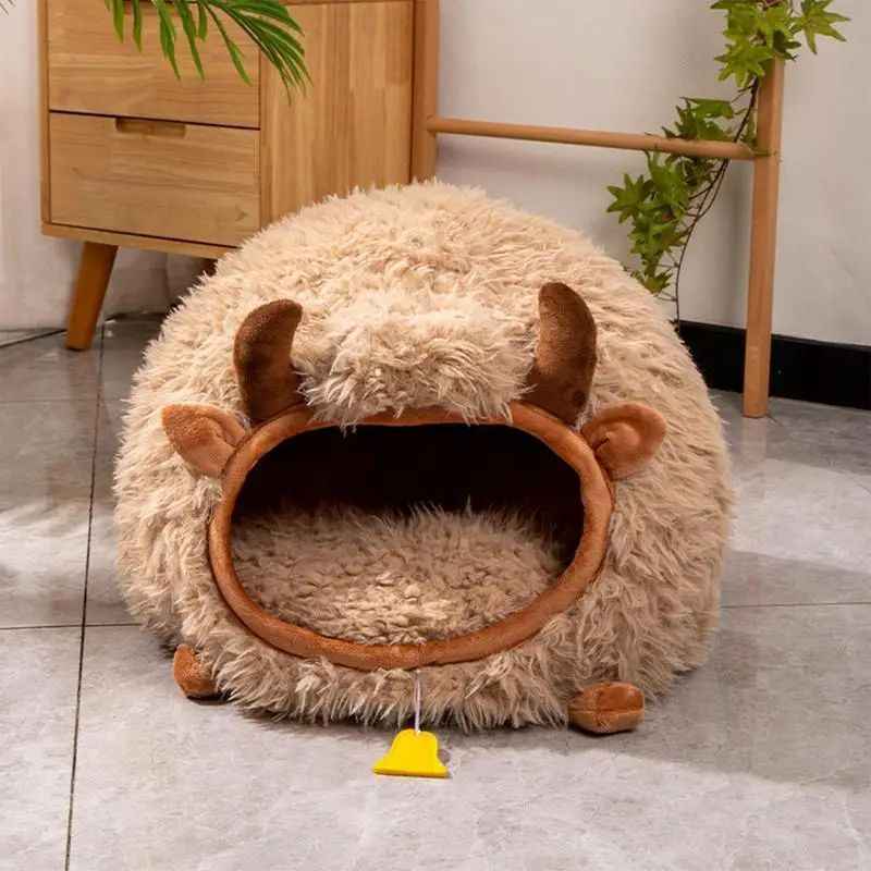 KFX-9600317 Cozy Yak-Shaped Cat Cave Bed for Indoor and Outdoor Use, Semi-Enclosed Warm Pet Nest