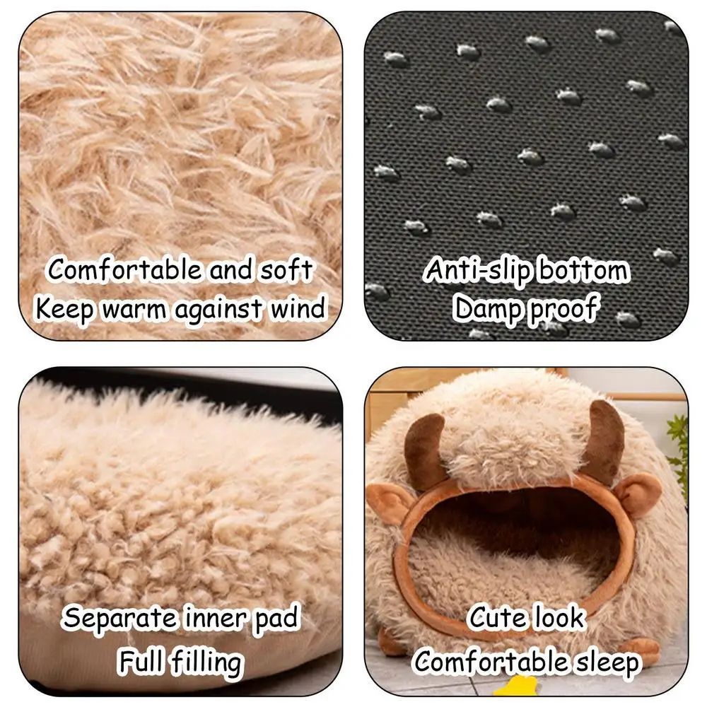 KFX-9600317 Cozy Yak-Shaped Cat Cave Bed for Indoor and Outdoor Use, Semi-Enclosed Warm Pet Nest